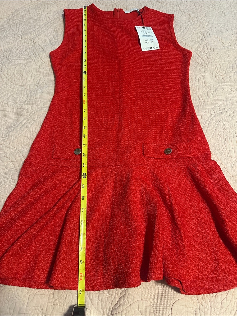 Zara Red Sleeveless Textured Dress